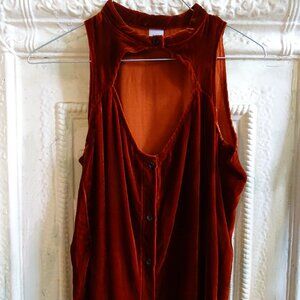Loup Rust Red/Orange Silk/Rayon Velvet Button Up Tank Top - XS